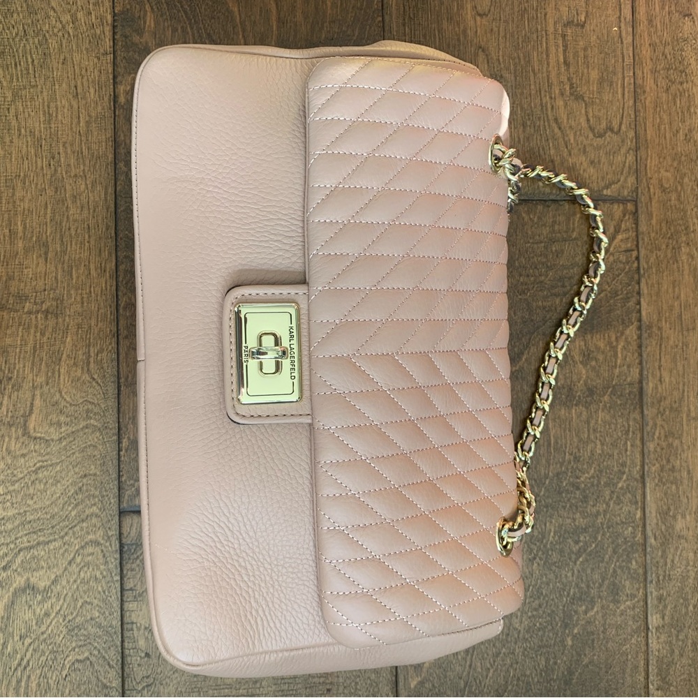 Karl Lagerfeld Quilted Leather Bag - Cream and Gold